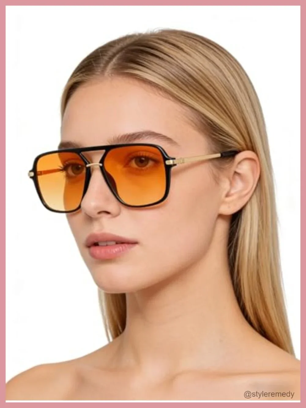 Retro Square Tinted Lens Aviator Sunglasses Tangle Free No Nose Piece
